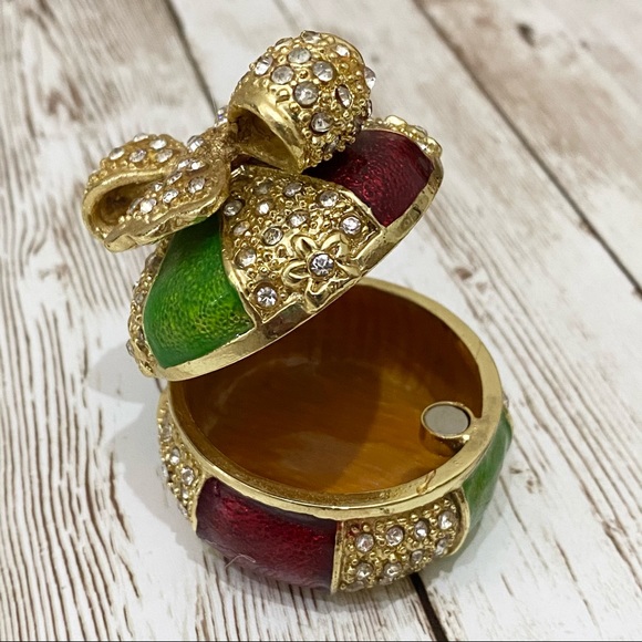 Cotillion Curio Jeweled Enamel Metal Trinket Box - Picture 9 of 13